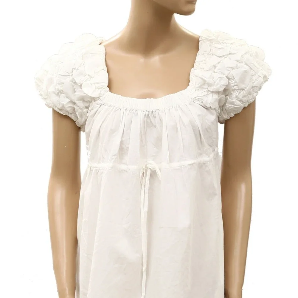 Free People Free Est Flaunt It Mini Dress Ruched Smocked Puff Sleeves XL 288772